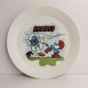 The Smurfs Melamine Child Toddler 8" Plate Deka USA 1980s Papa Smurf Vintage